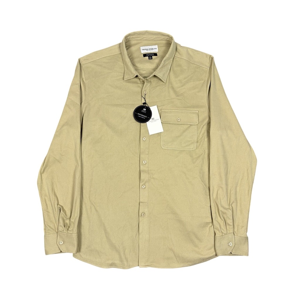 Thomas Sterling Mens Dress Shirt‎ XL Beige  Performance 4 Way Stretch Button Up